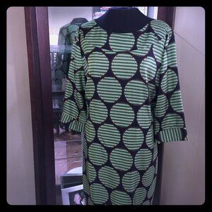 Skirtin Around 💯 % Silk 3/4 Sleeve Green & Black Dress Size: 10